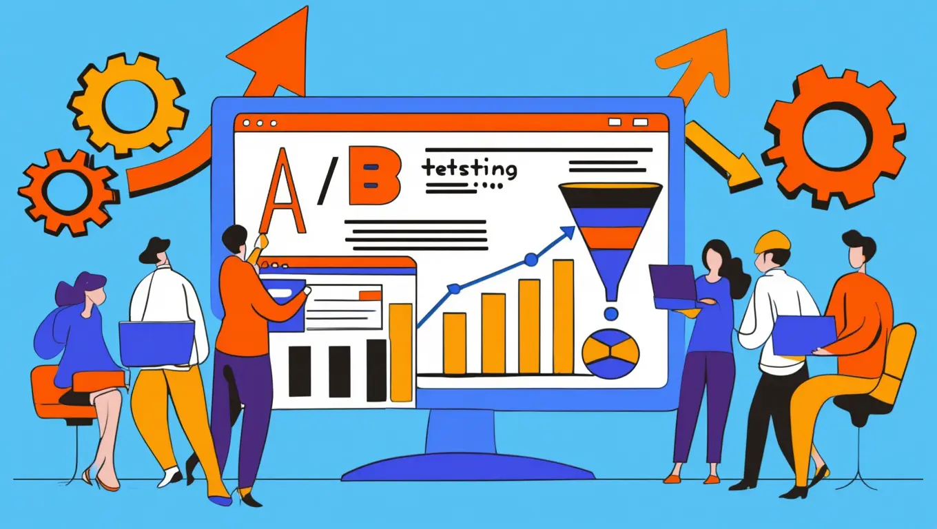 Conversion rate optimization services dashboard showing A/B testing and funnel analysis